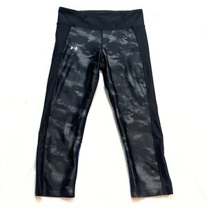Under Armour Capri Leggings Heat Gear Black Gray Blue Small Pull On Athletic